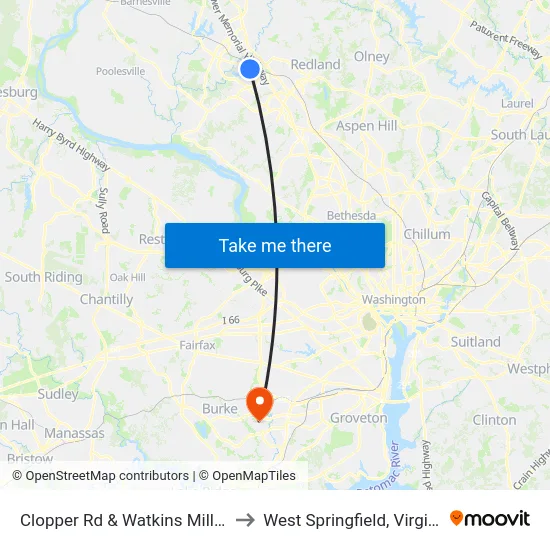 Clopper Rd & Watkins Mill Rd to West Springfield, Virginia map