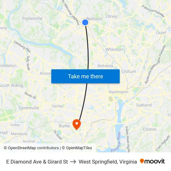E Diamond Ave & Girard St to West Springfield, Virginia map