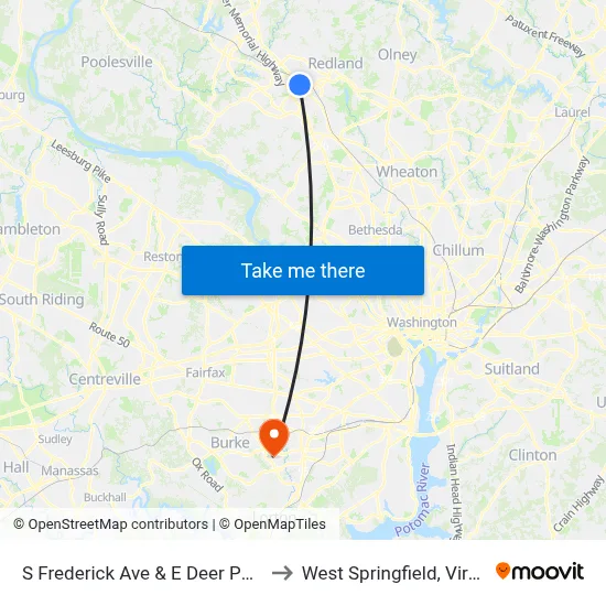 S Frederick Ave & E Deer Park Dr to West Springfield, Virginia map