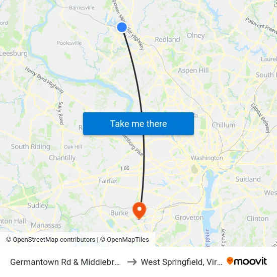 Germantown Rd & Middlebrook Rd to West Springfield, Virginia map