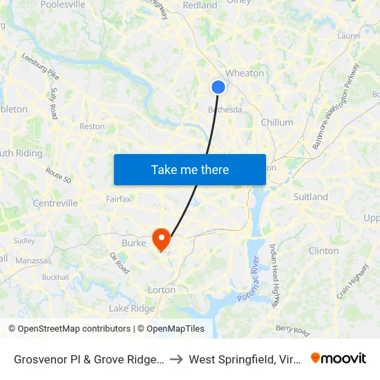Grosvenor Pl & Grove Ridge Way to West Springfield, Virginia map