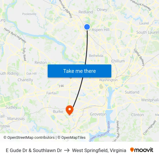 E Gude Dr & Southlawn Dr to West Springfield, Virginia map