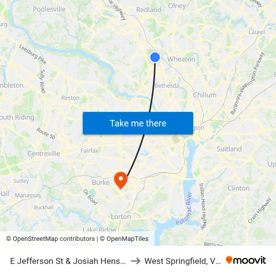 E Jefferson St & Josiah Henson Pkwy to West Springfield, Virginia map