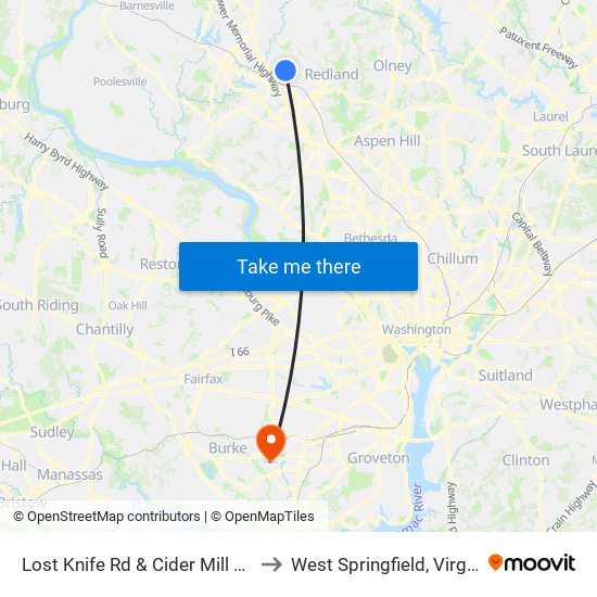 Lost Knife Rd & Cider Mill Apts to West Springfield, Virginia map