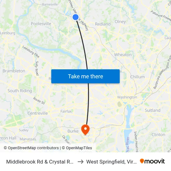 Middlebrook Rd & Crystal Rock Dr to West Springfield, Virginia map