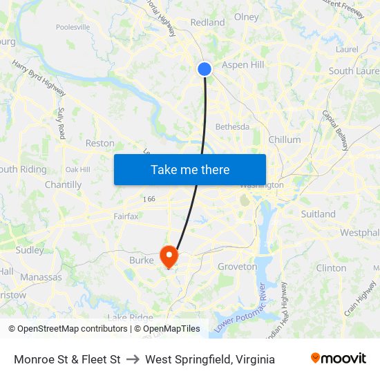 Monroe St & Fleet St to West Springfield, Virginia map