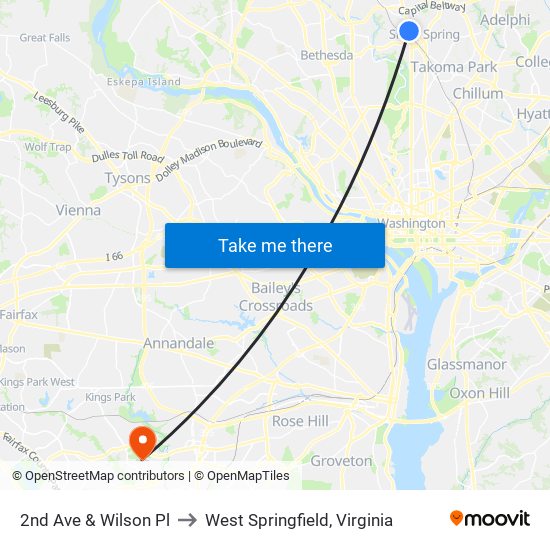 2nd Ave & Wilson Pl to West Springfield, Virginia map