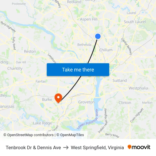 Tenbrook Dr & Dennis Ave to West Springfield, Virginia map