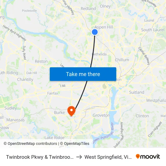Twinbrook Pkwy & Twinbrook Park to West Springfield, Virginia map