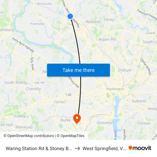 Waring Station Rd & Stoney Bottom Dr to West Springfield, Virginia map