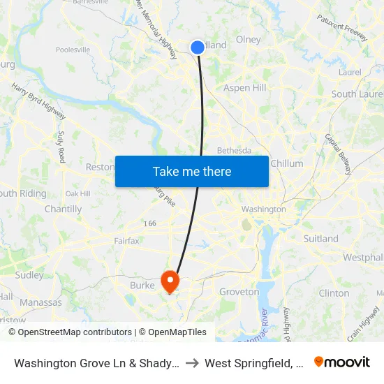 Washington Grove Ln & Shady Spring Dr to West Springfield, Virginia map
