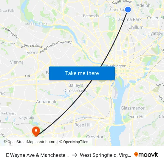 E Wayne Ave & Manchester Rd to West Springfield, Virginia map