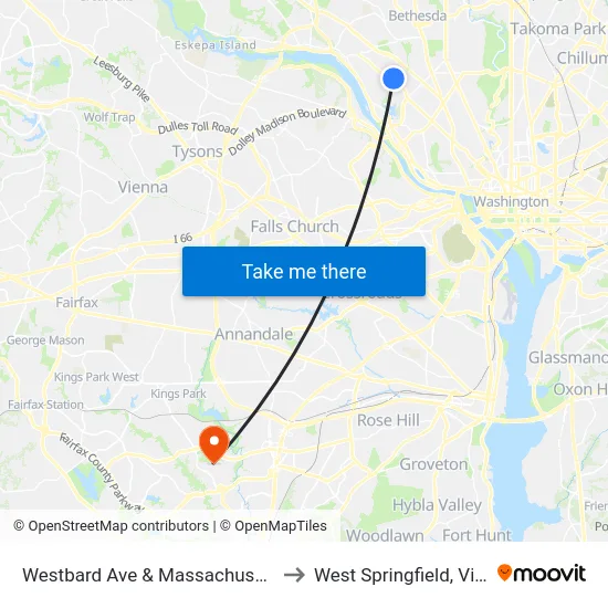 Westbard Ave & Massachusetts Ave to West Springfield, Virginia map