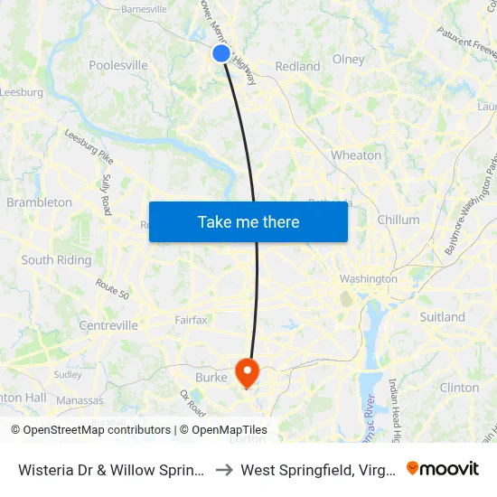 Wisteria Dr & Willow Spring Dr to West Springfield, Virginia map