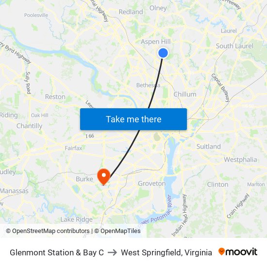 Glenmont Station & Bay C to West Springfield, Virginia map