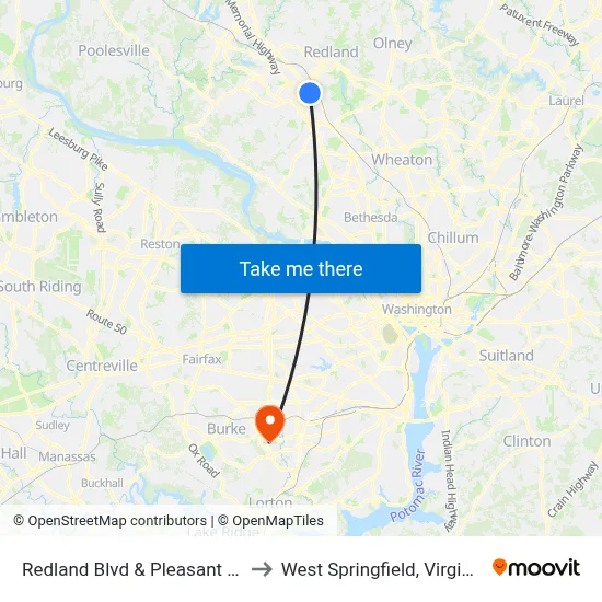 Redland Blvd & Pleasant Dr to West Springfield, Virginia map