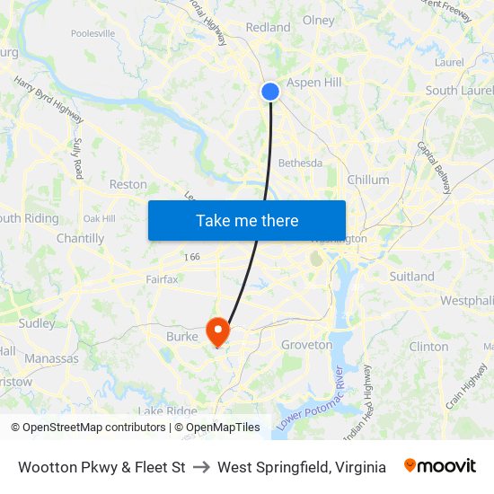 Wootton Pkwy & Fleet St to West Springfield, Virginia map