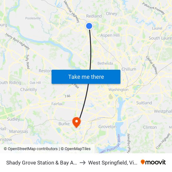 Shady Grove Station & Bay A - West to West Springfield, Virginia map