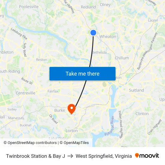 Twinbrook Station & Bay J to West Springfield, Virginia map