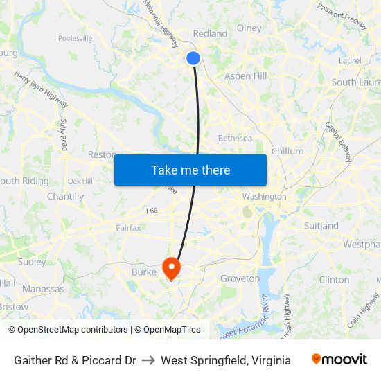 Gaither Rd & Piccard Dr to West Springfield, Virginia map