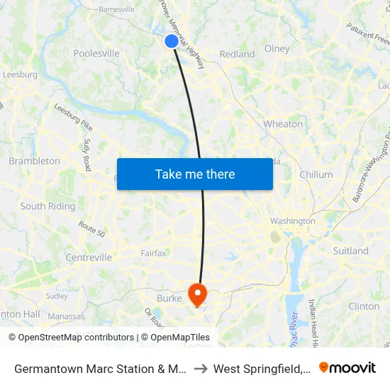 Germantown Marc Station & Mateny Hill Rd to West Springfield, Virginia map