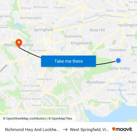 Richmond Hwy And Lockheed Blvd to West Springfield, Virginia map