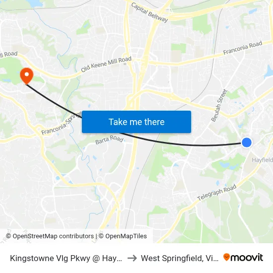 Kingstowne Vlg Pkwy @ Hayfield Rd to West Springfield, Virginia map