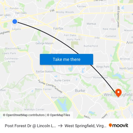 Post Forest Dr And Lincoln Lake to West Springfield, Virginia map