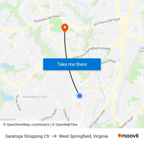 Saratoga Shopping Ctr to West Springfield, Virginia map