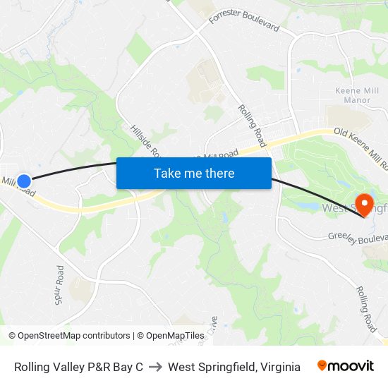 Rolling Valley P&R Bay C to West Springfield, Virginia map