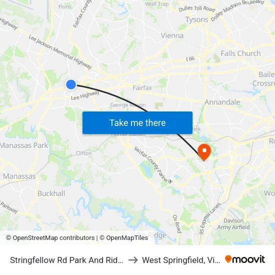 Stringfellow Rd Park And Ride Bay A to West Springfield, Virginia map