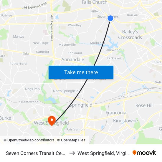 Seven Corners Transit Center to West Springfield, Virginia map