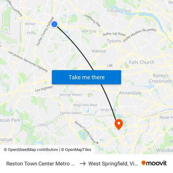 Reston Town Center Metro S Bay A to West Springfield, Virginia map