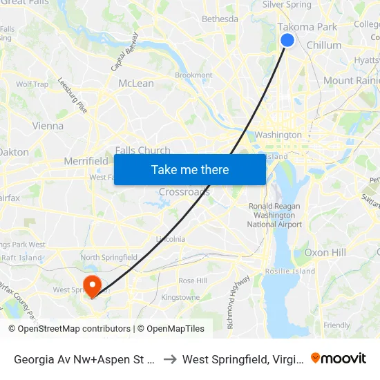 Georgia Av Nw+Aspen St NW to West Springfield, Virginia map