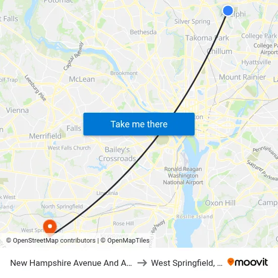 New Hampshire Avenue And Adelphi Road to West Springfield, Virginia map