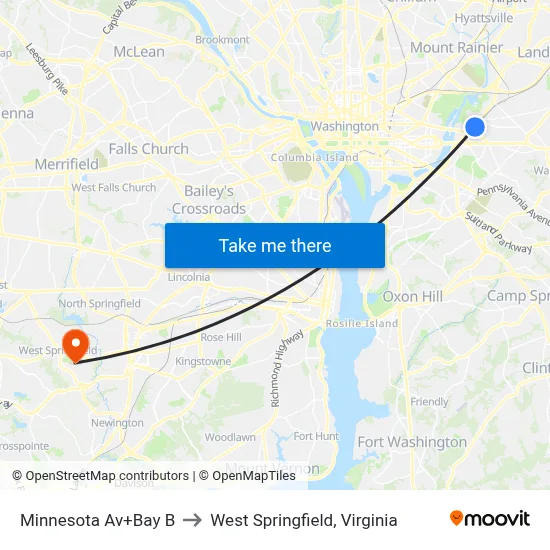 Minnesota Av+Bay B to West Springfield, Virginia map