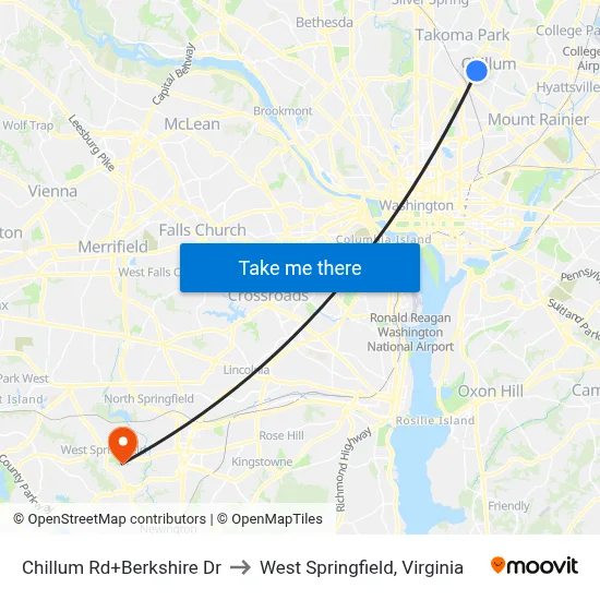 Chillum Rd+Berkshire Dr to West Springfield, Virginia map