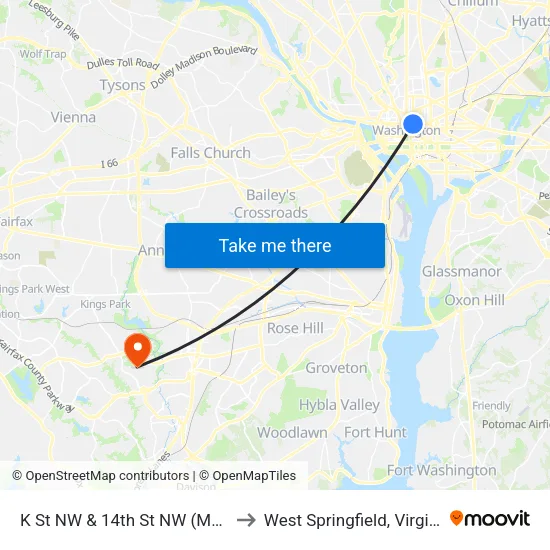 K St NW & 14th St NW (Main) to West Springfield, Virginia map