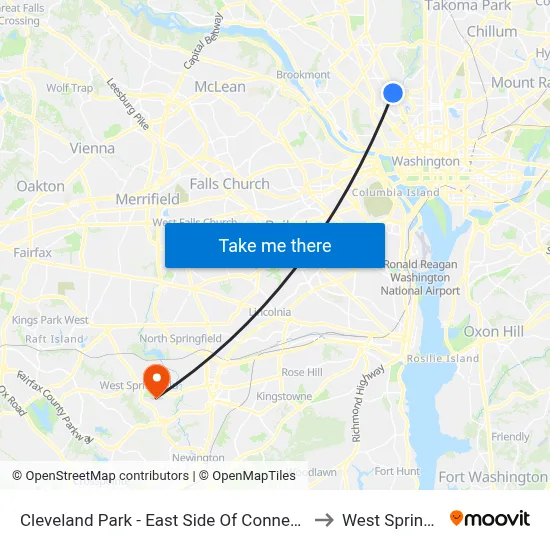 Cleveland Park - East Side Of Connecticut Ave., North Of Ordway St. NW to West Springfield, Virginia map