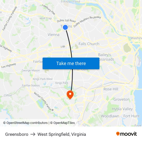 Greensboro to West Springfield, Virginia map