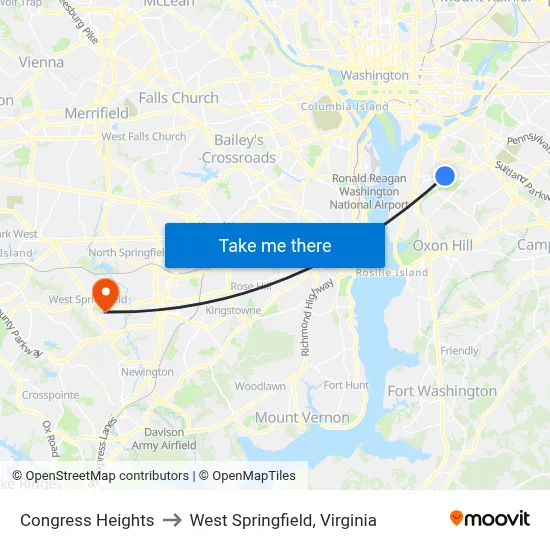 Congress Heights to West Springfield, Virginia map