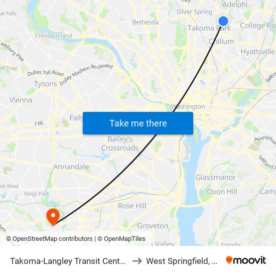 Takoma-Langley Transit Center & Bay E to West Springfield, Virginia map