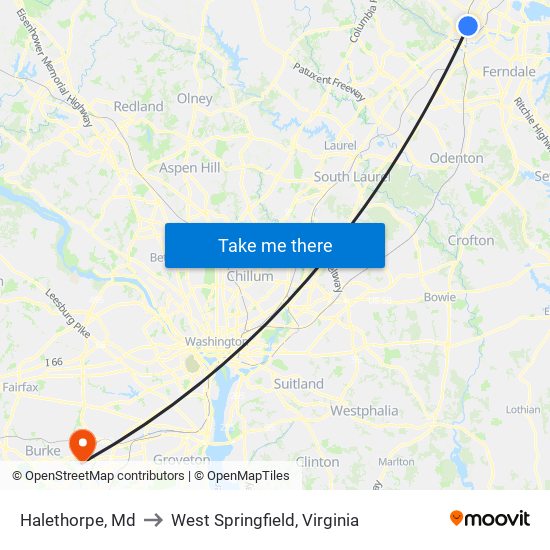 Halethorpe, Md to West Springfield, Virginia map