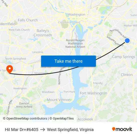 Hil Mar Dr+#6405 to West Springfield, Virginia map