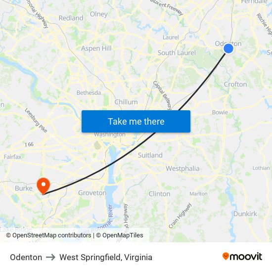 Odenton to West Springfield, Virginia map