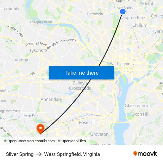 Silver Spring to West Springfield, Virginia map