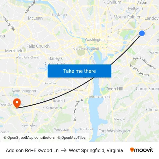 Addison Rd+Elkwood Ln to West Springfield, Virginia map