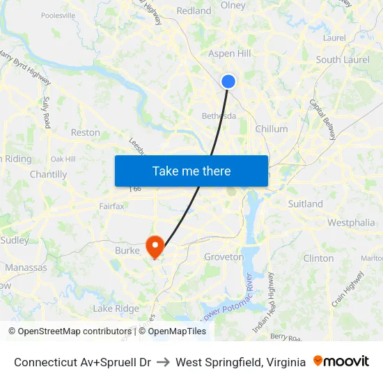Connecticut Av+Spruell Dr to West Springfield, Virginia map