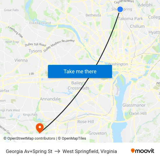 Georgia Av+Spring St to West Springfield, Virginia map