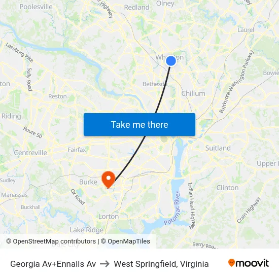 Georgia Av+Ennalls Av to West Springfield, Virginia map